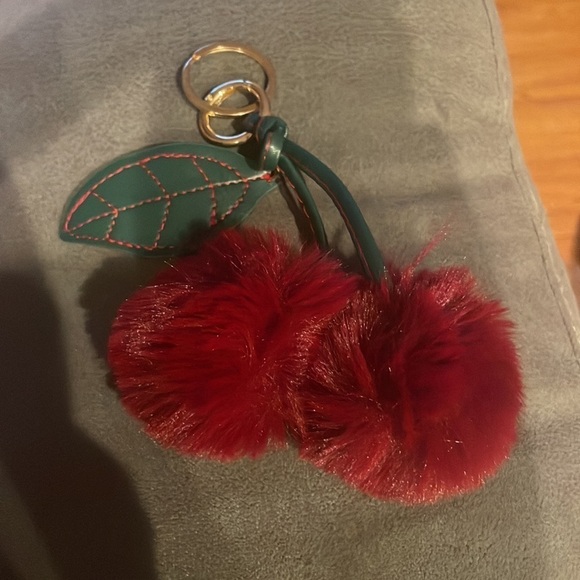 Adorable Fluffy Cherry Keychain DARK RED - Picture 4 of 4